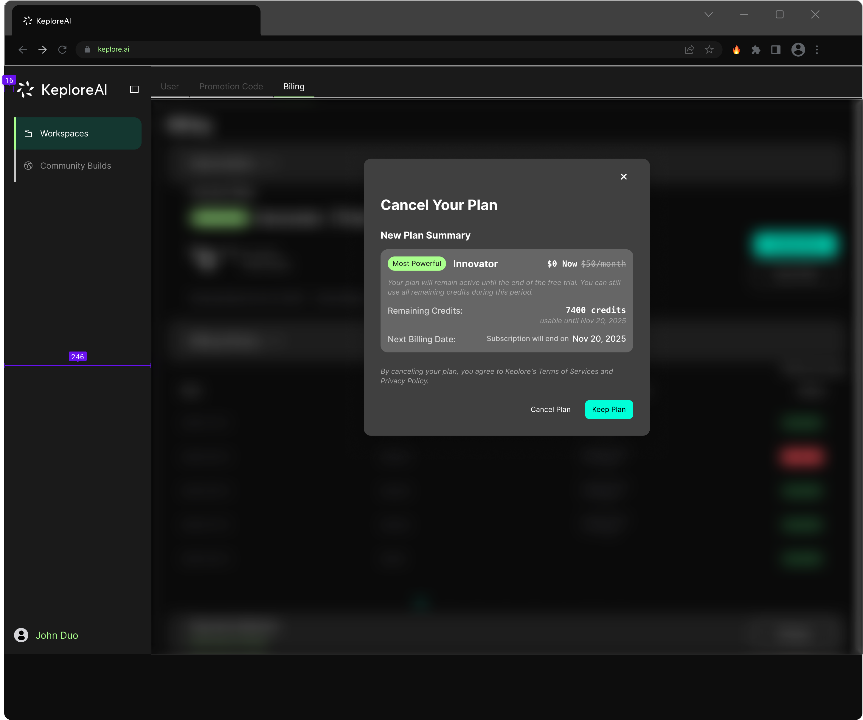 Cancel flow — confirming