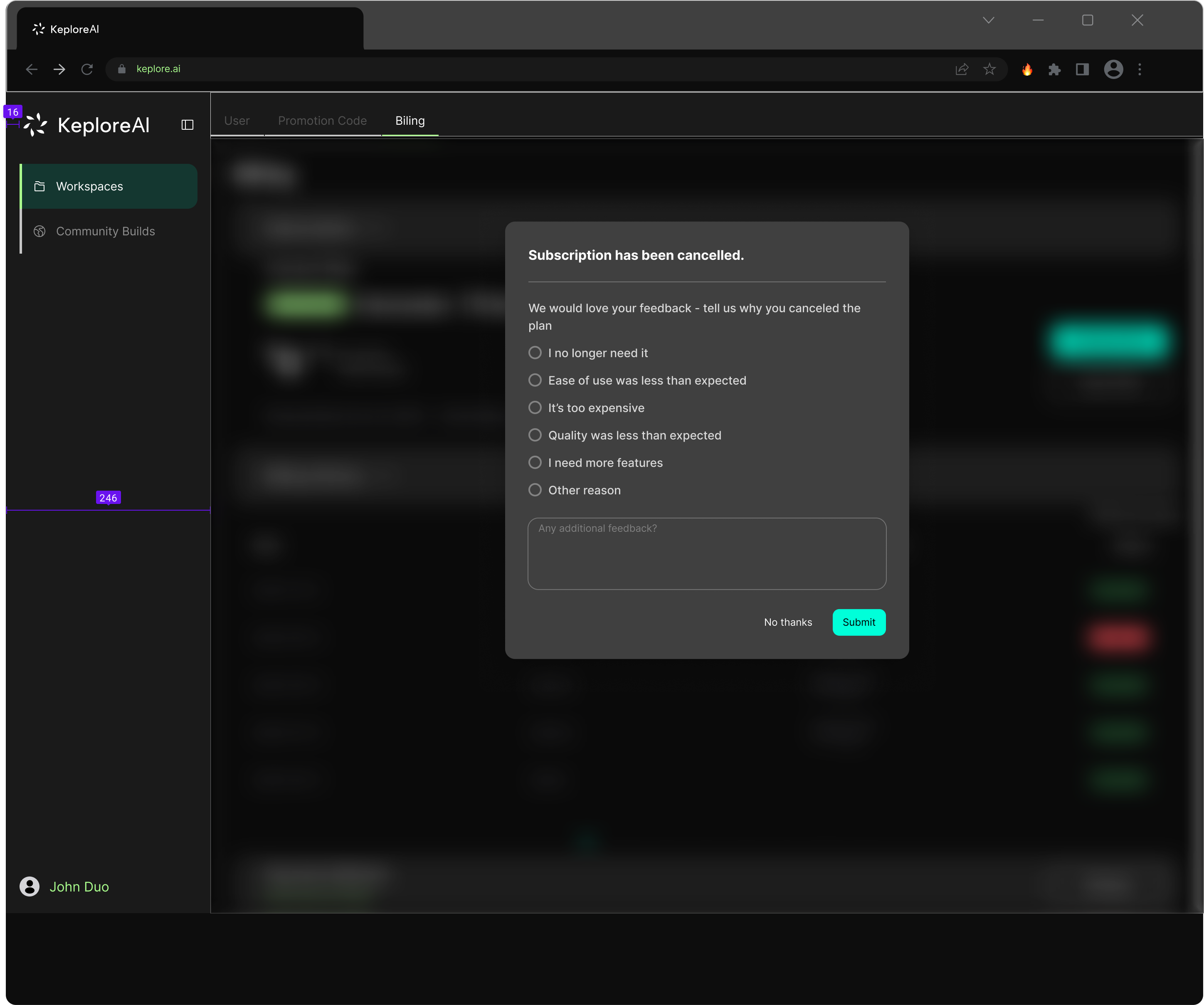 Cancel flow — feedback survey