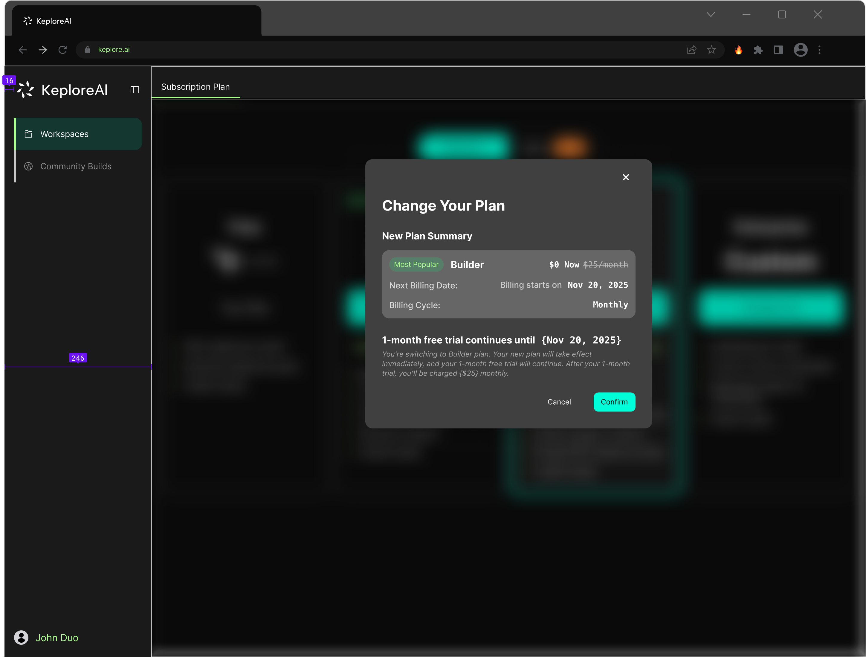 Change plan — confirming