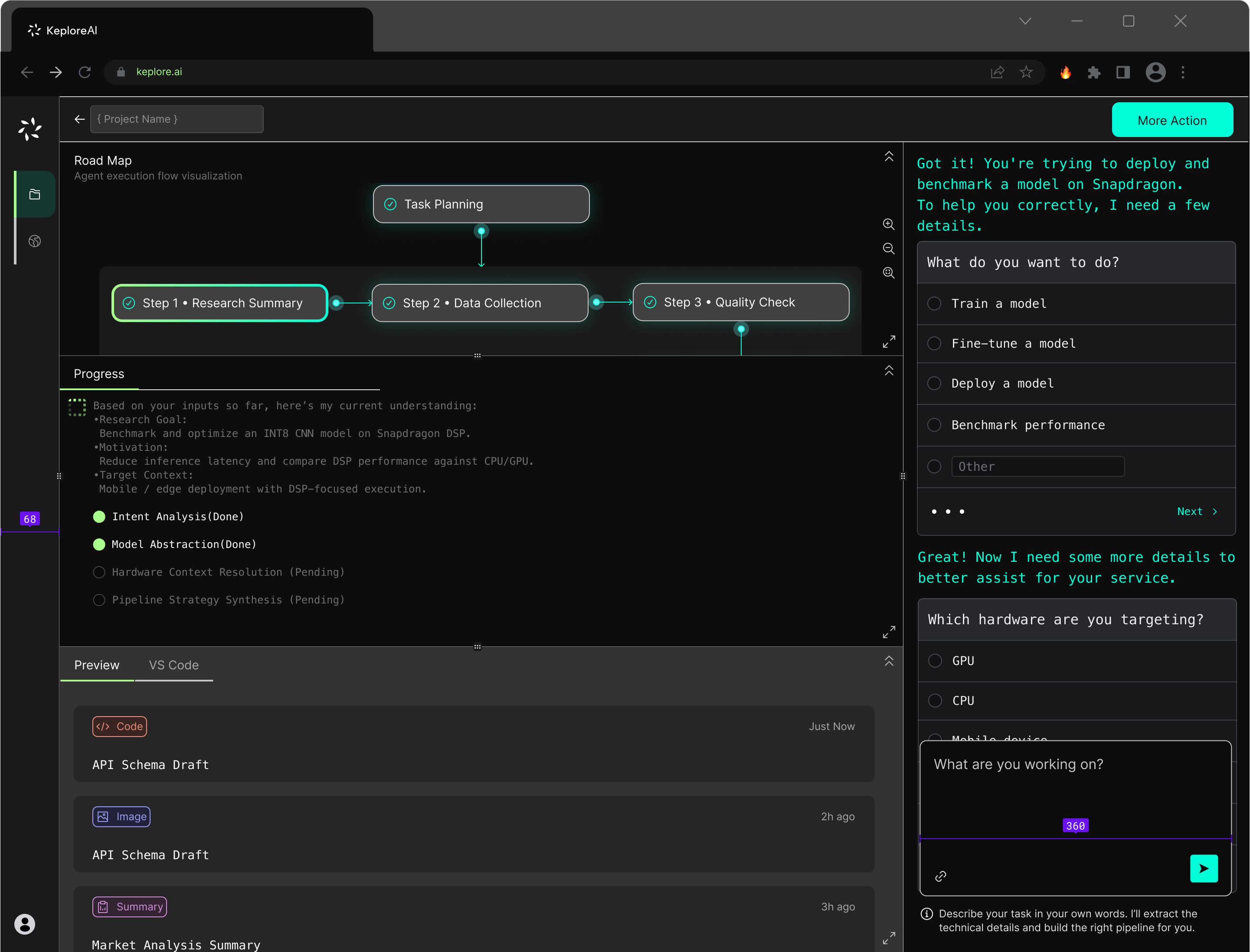 KeploreAI workspace — global view
