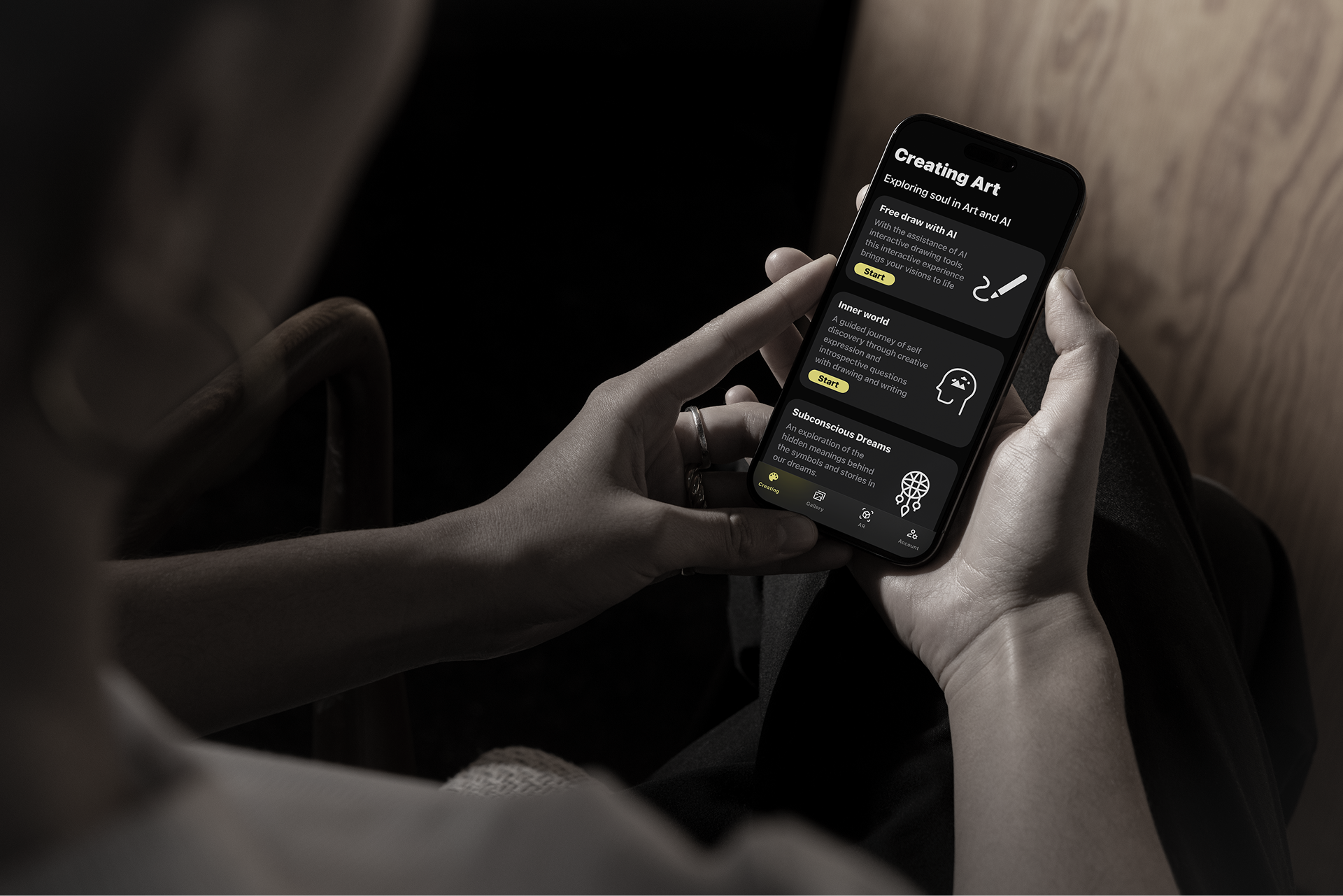 SoulArt designed — holding phone